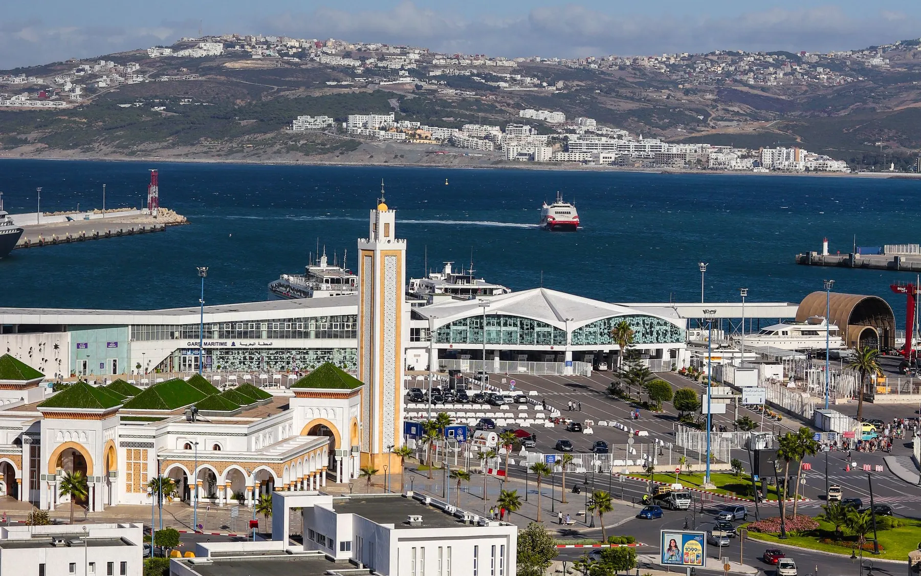 The city port, with the bay and Malabata behind
