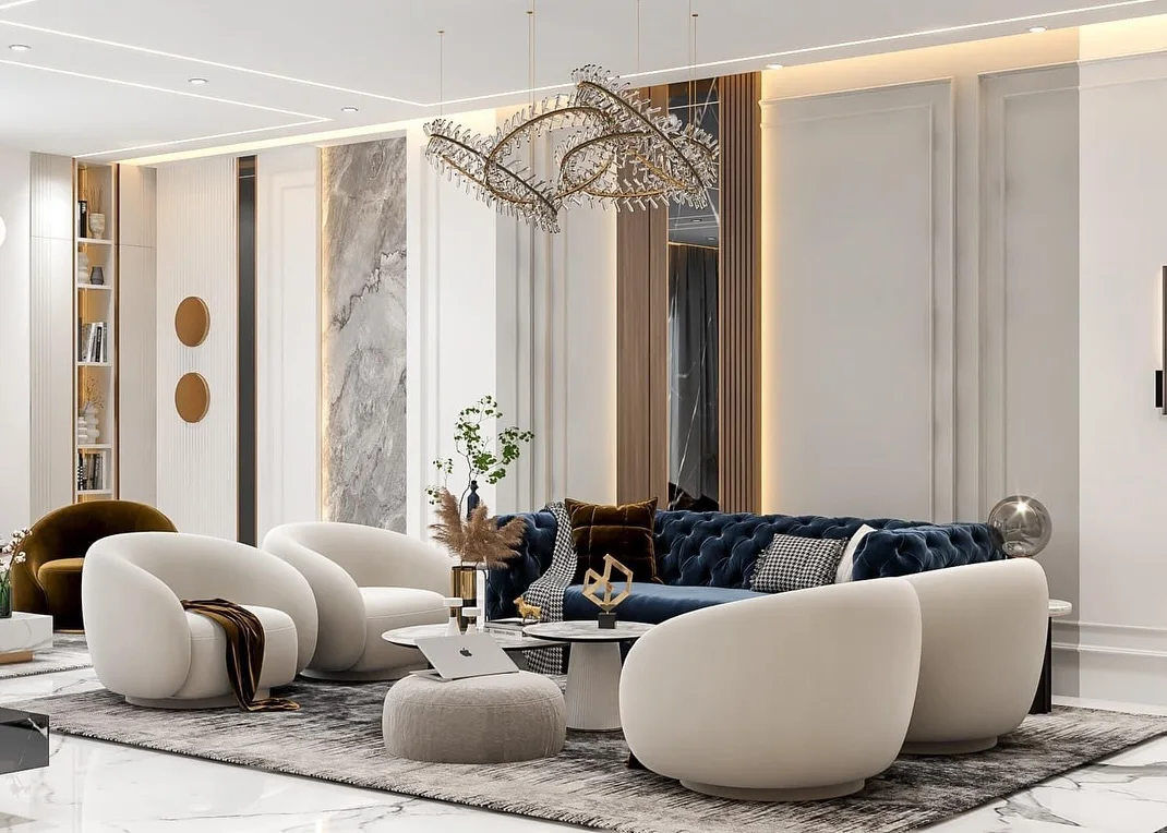 Elammari lounge with tufted velvet sofa