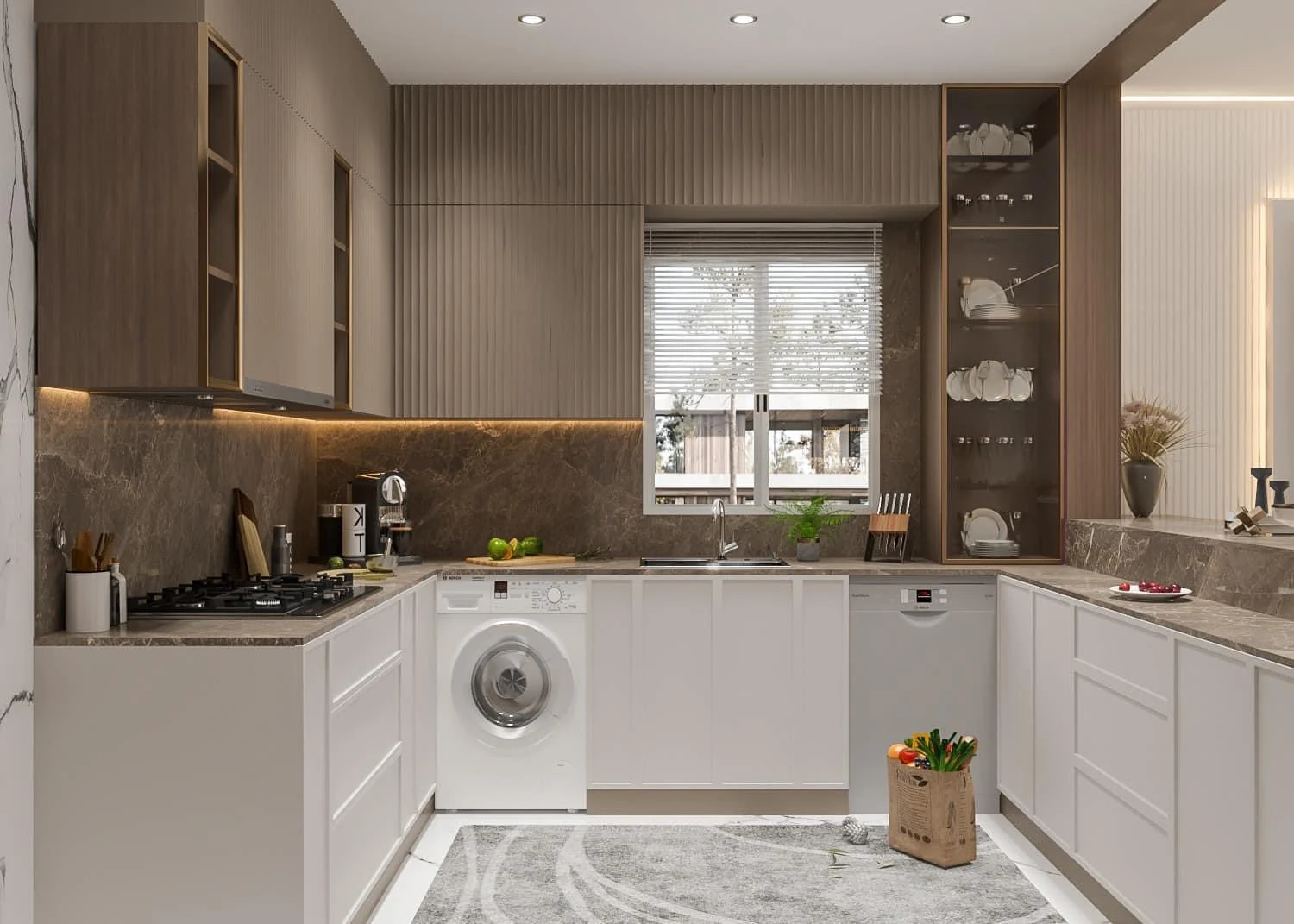 Elammari kitchen with marble backsplash
