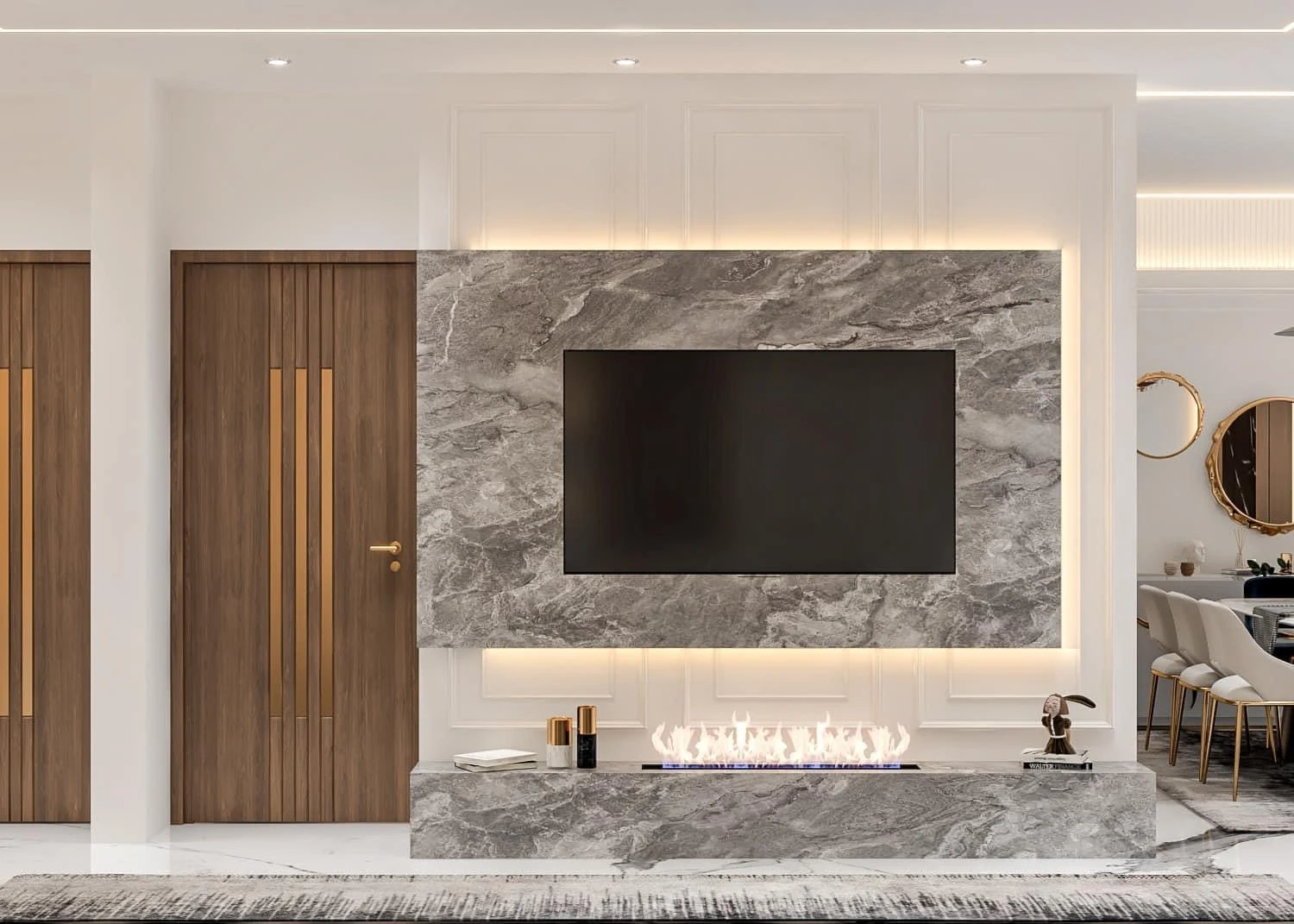 Elammari living room with marble TV wall
